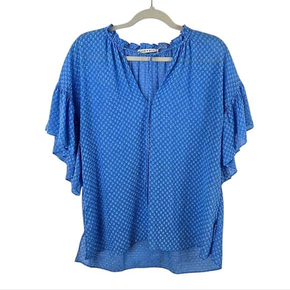 Vince Camuto Tops - Alice + Olivia  Blue Textured Blouse Ruffle Detail Top